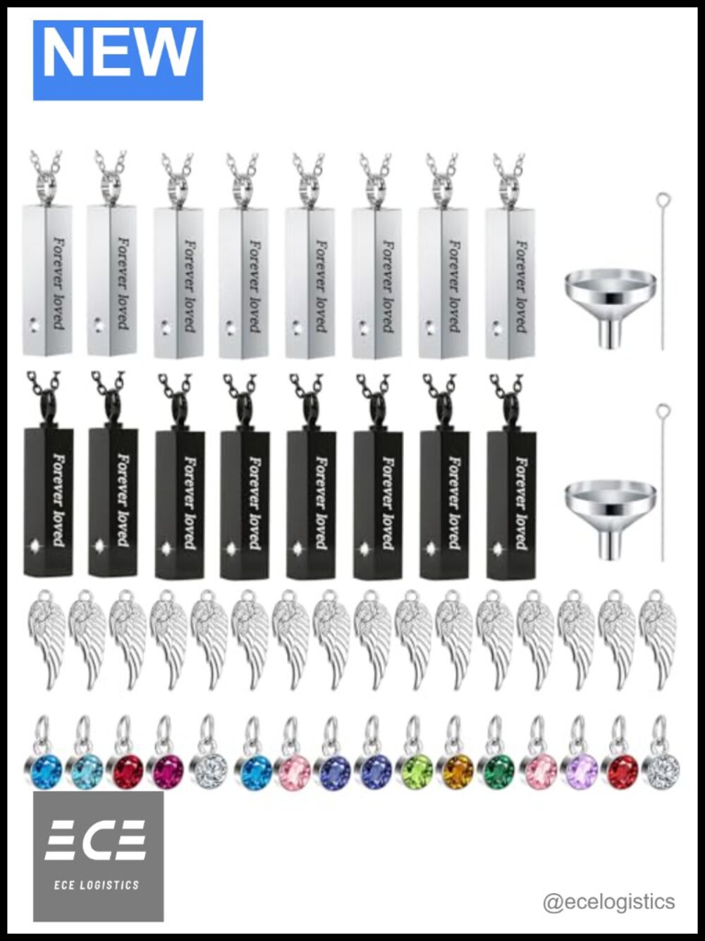 16 Pc Urn Necklace Set Stainless Steel Cremation Jewelry Memorial Keepsake